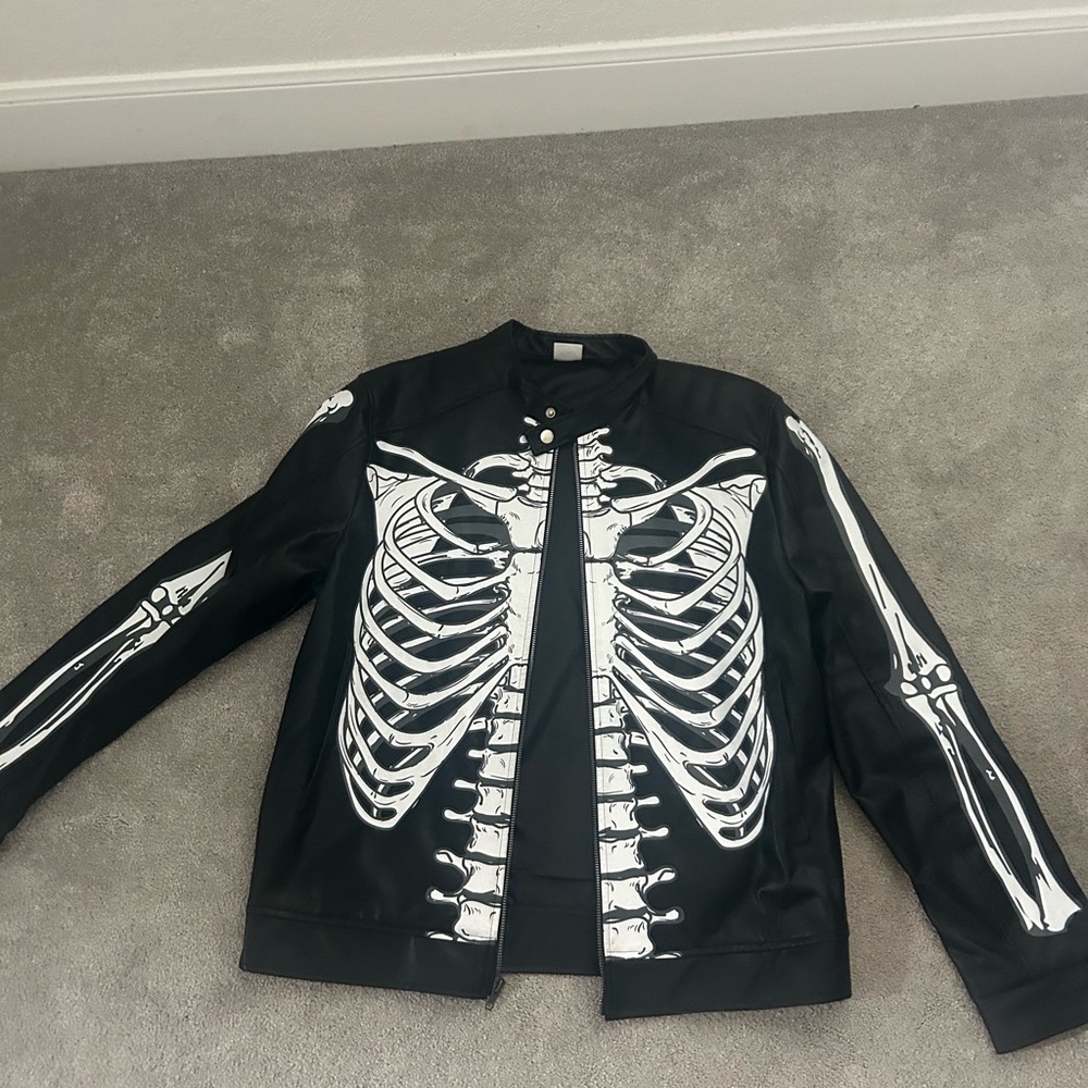 Skeleton Print Black Jacket men size m Halloween